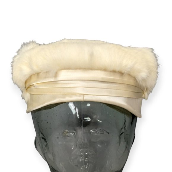 Vintage Ivory Rabbit Fur Pill Box Hat with Rhinestone Accent main image 11